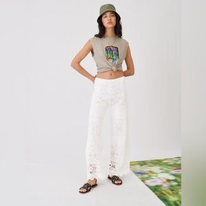 White Rose  crochet Trousers pant